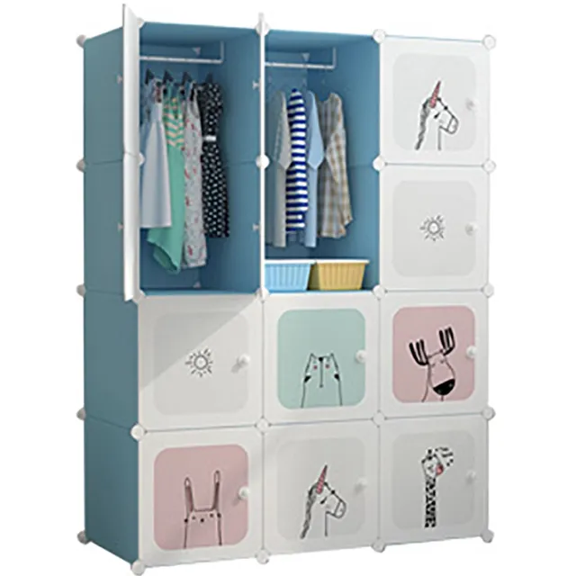 HOERFURIY Modulaire Kledingkast - Opbergkast met Hang- en Leggedeelte - 111x47x147 cm - Wit Blauw
