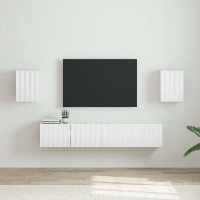 vidaXL TV Wandkast 2 st Glanzend Wit Bewerkt hout, foto 2