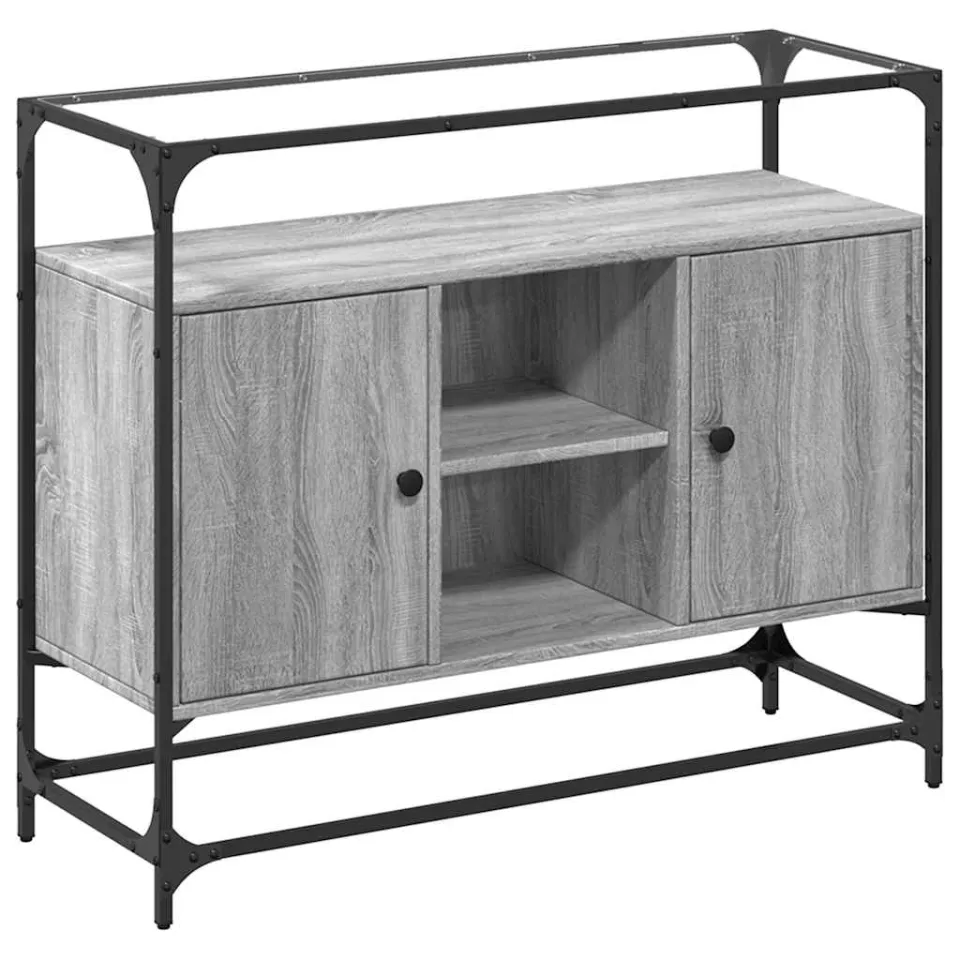 vidaXL Dressoir met glazen blad 98x35x81 cm bewerkt hout grijs sonoma, foto 3