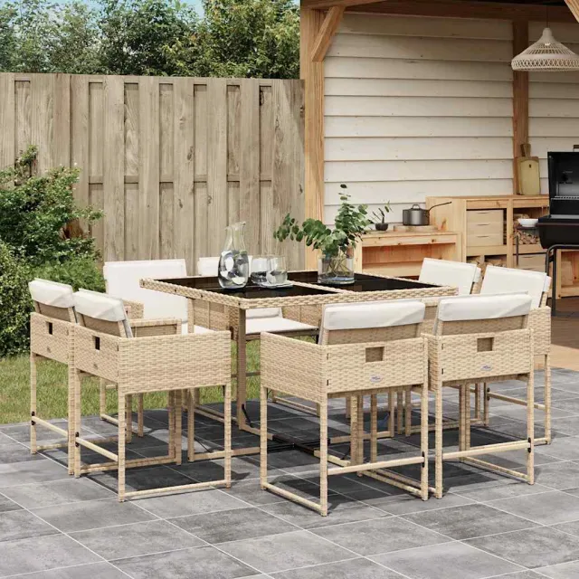 vidaXL 9-delige Tuinset met kussens poly rattan beige, foto 2