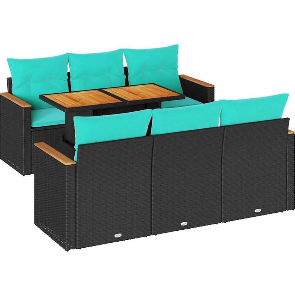 vidaXL 7-delige Loungeset met kussens poly rattan zwart, foto 3