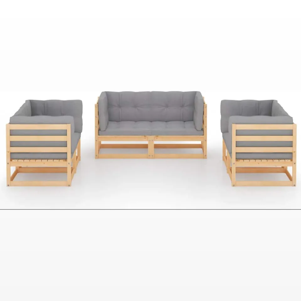 vidaXL 6-delige Loungeset met kussens massief grenenhout grijs, foto 3