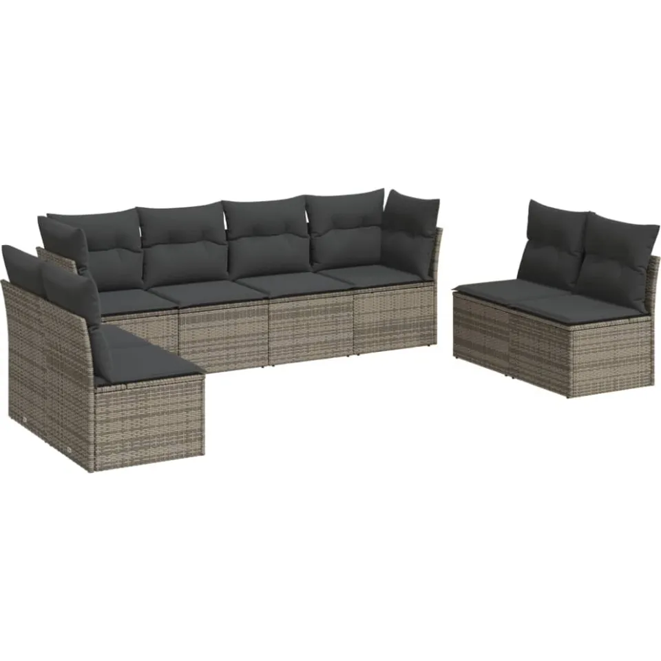 vidaXL 8-delige Loungeset met kussens poly rattan grijs, foto 3