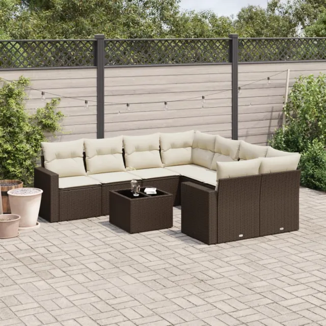 vidaXL 9-delige Loungeset met kussens poly rattan bruin, foto 2