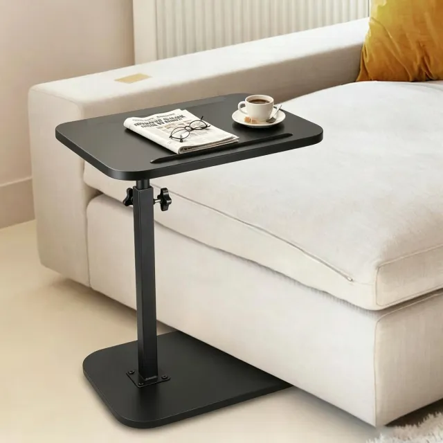 learnlogic 360° draaibare zwarte klaptafel - In hoogte verstelbaar verdikt frame van koolstofstaal en houten tafelblad geschikt voor keuken/woonkamer/slaapkamer/studentenkamer zowel om aan te eten als om aan de computer te werken