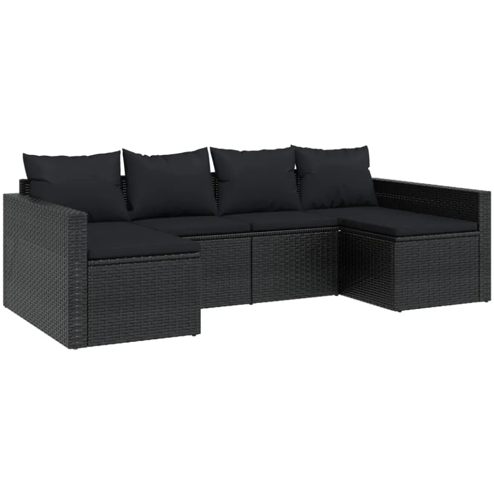 vidaXL 2-delige Loungeset met kussens poly rattan zwart, foto 3