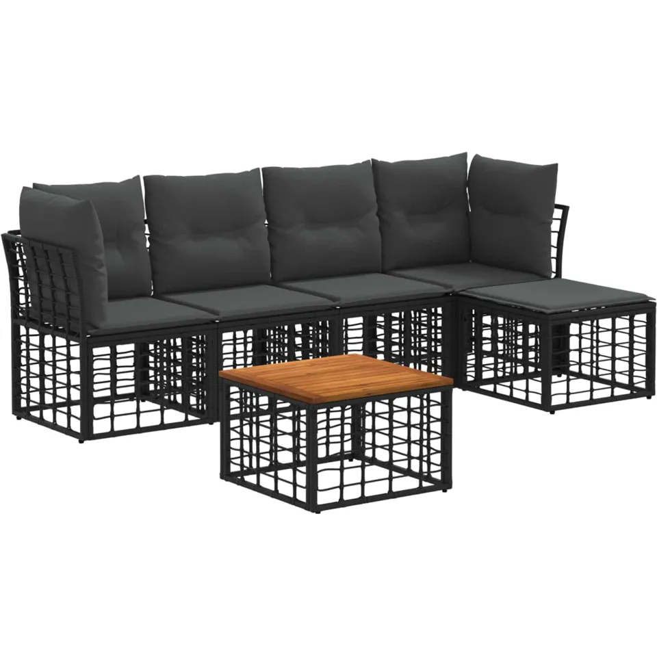 vidaXL Buiten bankenset 6 st Zwart en Donkergrijs Polyester, foto 3