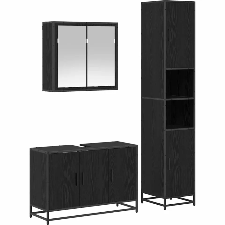 vidaXL Badkamermeubelset 3 st Zwart Eiken 90 x 33 x 60 cm Bewerkt hout