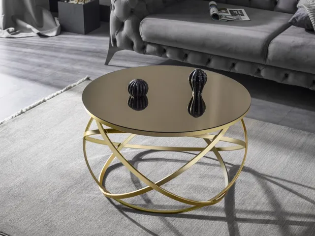 Swiss Homess Swiss Homes® | Mercury Salontafel | Shadow Gold - Glas | Marmer Look - Ø75 / Ø 75 / Ø 44 cm - Bijzettafel - Tafel Rond - Woonkamer Tafel - Decoratie Tafel - Salon Tafel - Wandtafel - Koffietafel - Zwart Metalen Frame