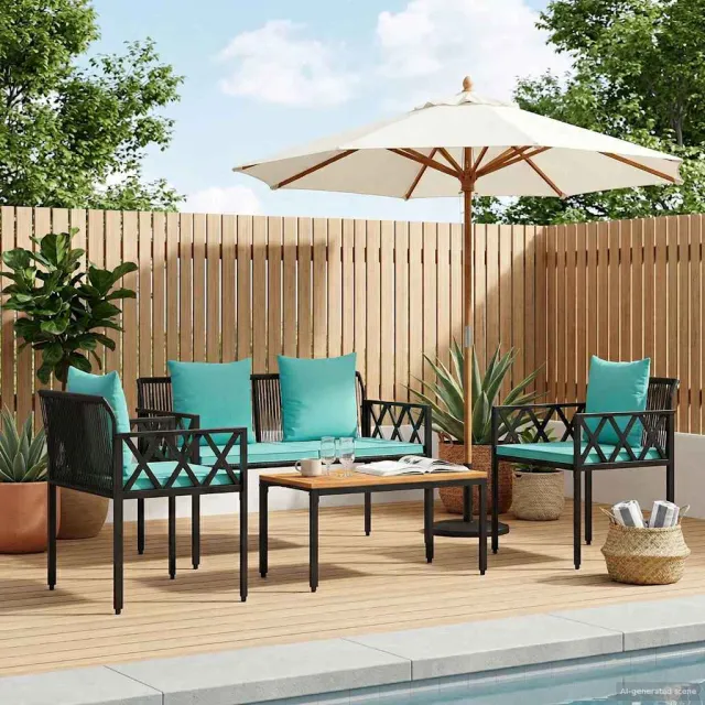 vidaXL Tuinmeubelset 4 st Zwart en Turquoise poly rattan, foto 2
