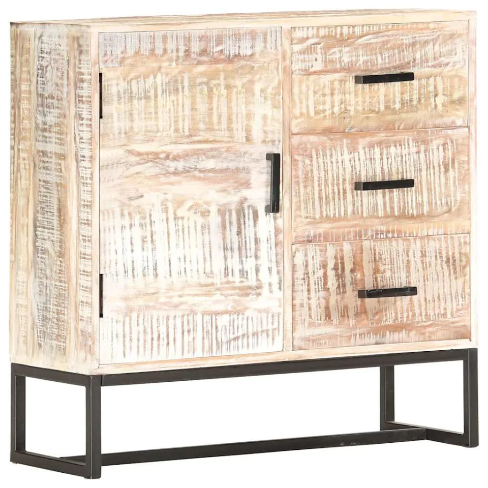 vidaXL Dressoir 73x30x75 cm massief acaciahout wit, foto 4