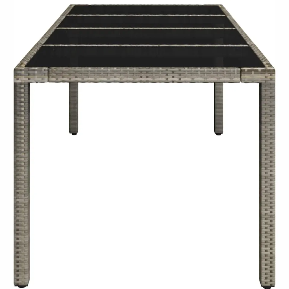 vidaXL Tuintafel met glazen blad 190x90x75 cm poly rattan grijs, foto 4