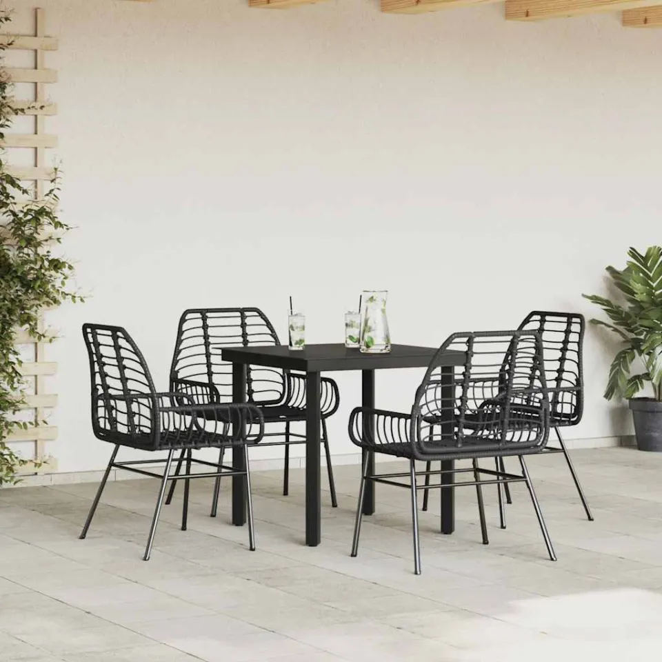 vidaXL 5-delige Tuinset poly rattan glas zwart, foto 2