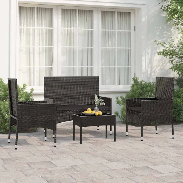 vidaXL 4-delige Loungeset met kussens poly rattan zwart, foto 2
