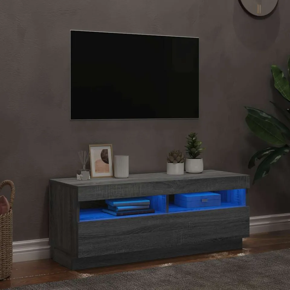 vidaXL Tv-meubel met LED-verlichting 100x35x40 cm grijs sonoma eiken, foto 3