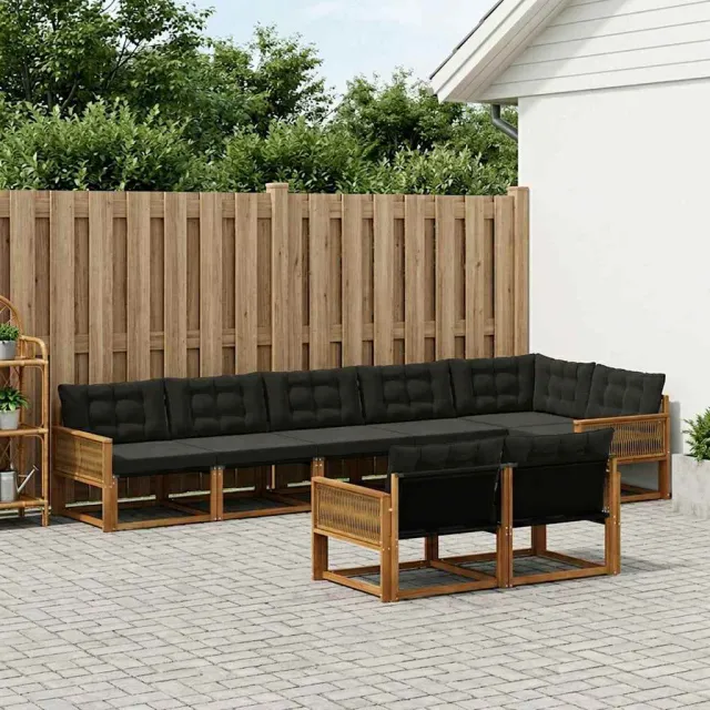 vidaXL Buiten bankenset 8 st 8-zits Naturel en Zwart