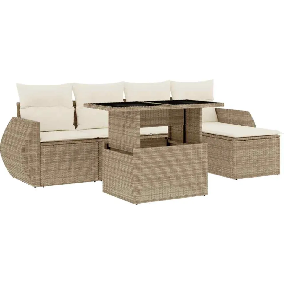 vidaXL 6-delige Loungeset met kussens poly rattan beige, foto 3