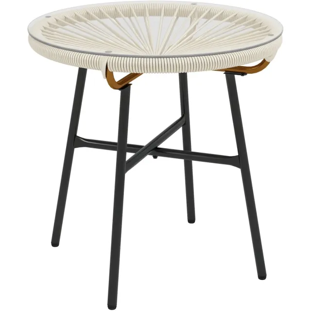Outsunny Rattan bijzettafel - Metaal - 50x50x50cm - Crème