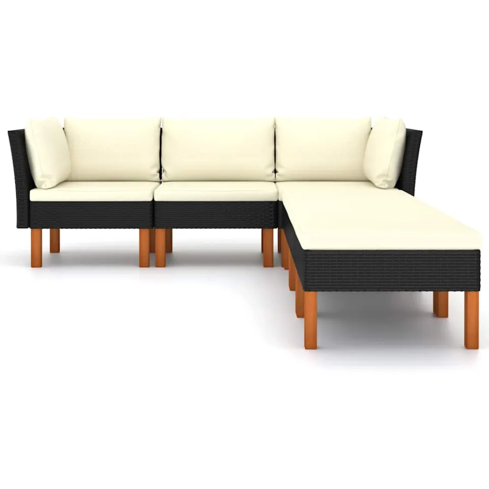 vidaXL 6-delige Loungeset met kussens poly rattan zwart