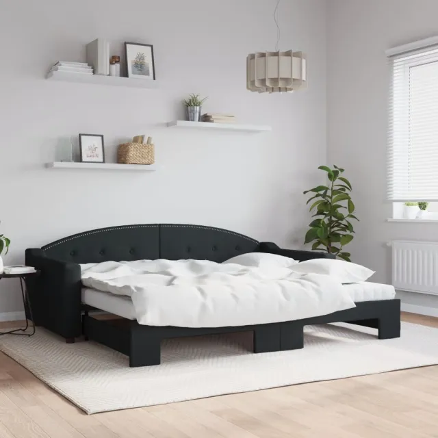 vidaXL Slaapbank met onderschuifbed en matrassen 90x200 cm stof zwart