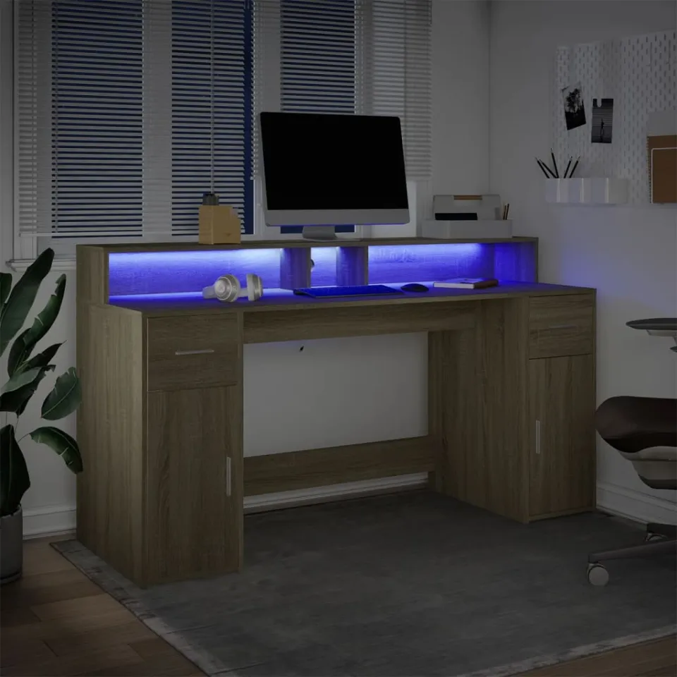 vidaXL Bureau Sonoma Eiken 160 x 55 x 91 cm Bewerkt hout, foto 4