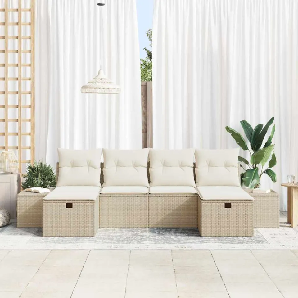 vidaXL Tuin Sofa Set 6 st Beige poly rattan, foto 3