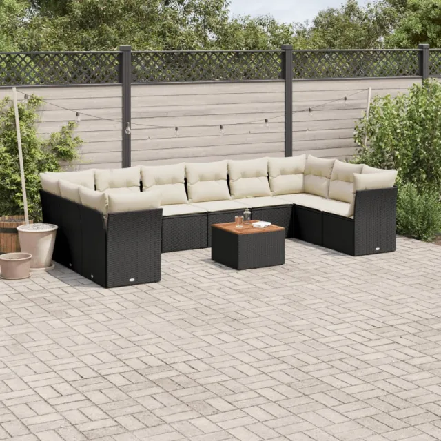 vidaXL 11-delige Loungeset met kussens poly rattan zwart, foto 2