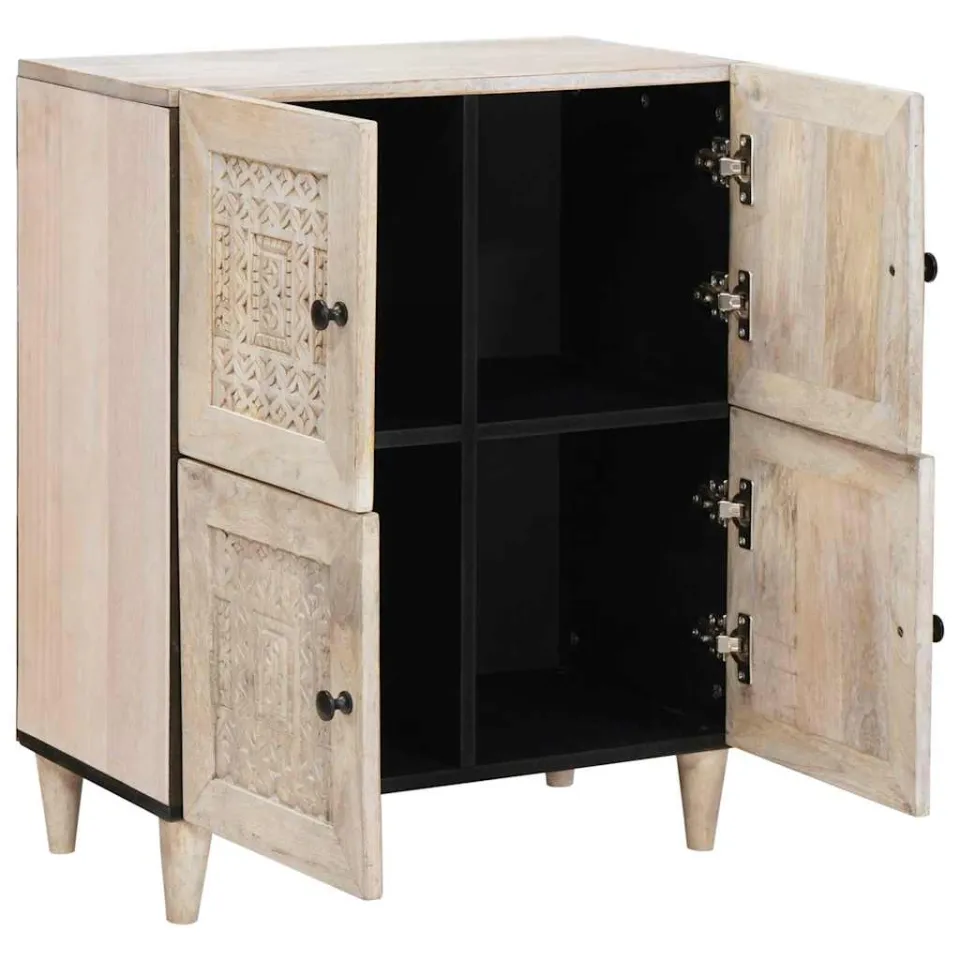 vidaXL Dressoir Bleached Wit 60 x 33 x 75 cm Massief Mango Hout, foto 2