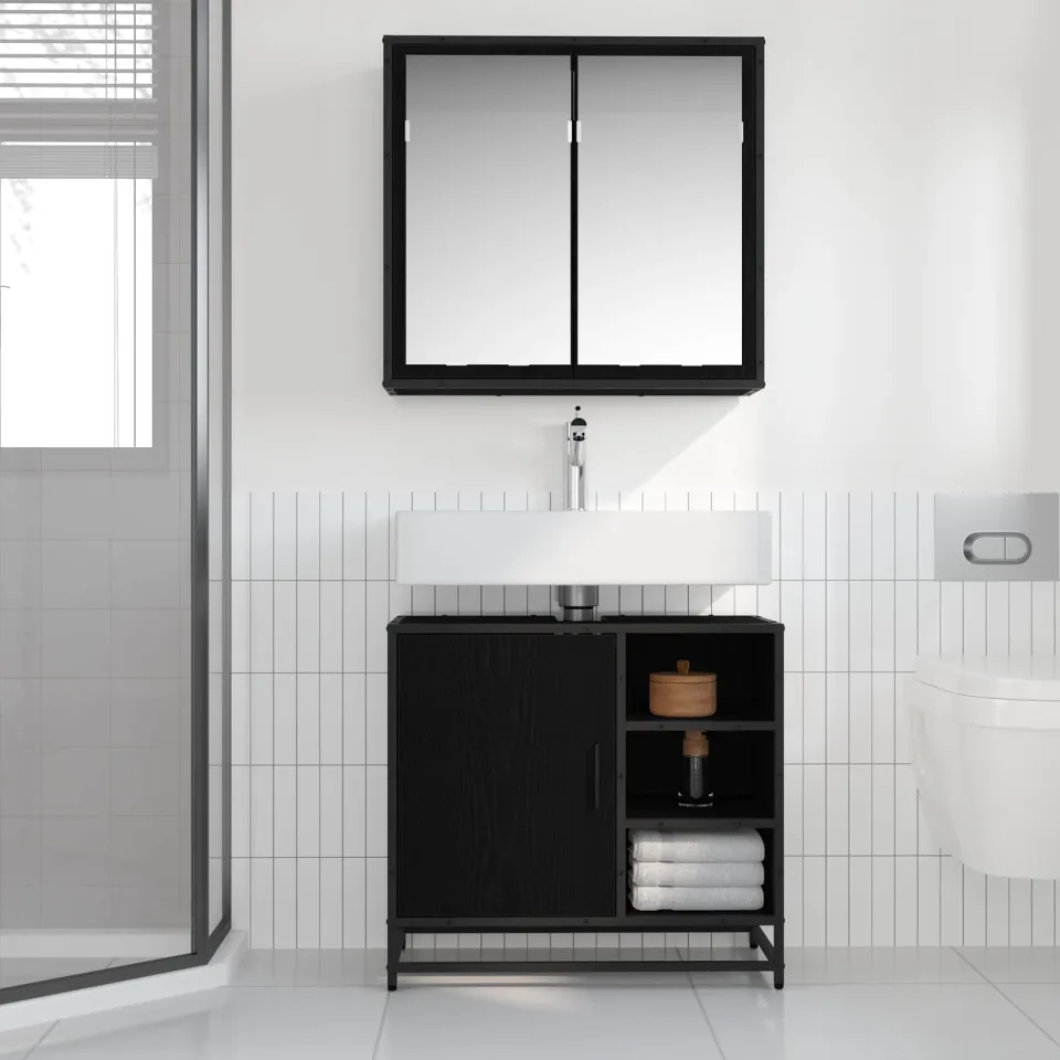 vidaXL Badkamermeubelset 2 st Zwart Eiken 65 x 33 x 60 cm Bewerkt hout, foto 4