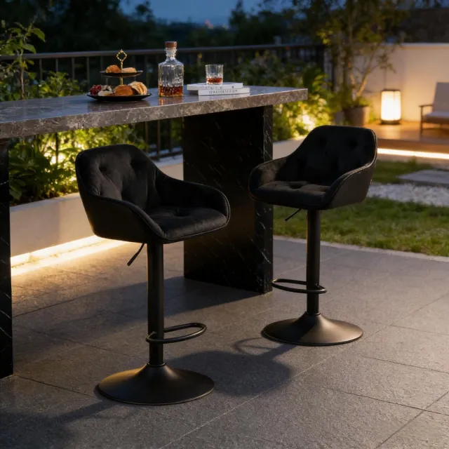 MIVRAY Barkruk Set Van 2 62,5-84 cm - Draaibaar En Verstelbaar - Voor Keukenbar En Bistro - Fluweel En Metaal - Zwart