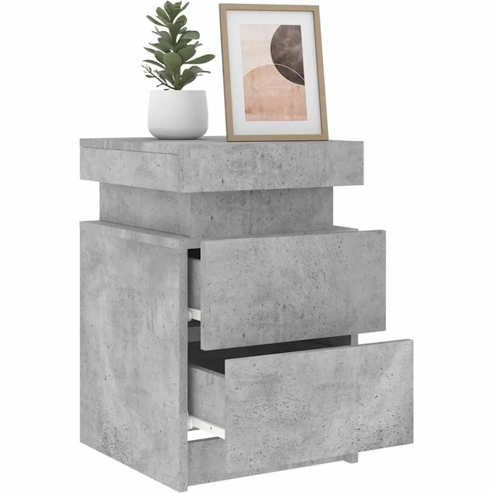 vidaXL Nachtkastjes met LED-verlichting 2 st 35x39x55 cm betongrijs