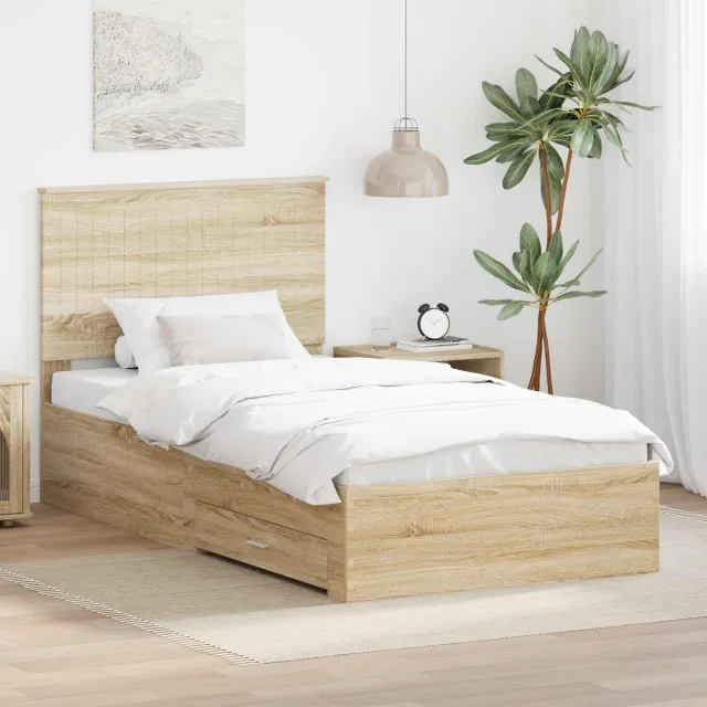 vidaXL Bedframe met lade Sonoma Eiken 100 x 200 cm Bewerkt hout Bruin