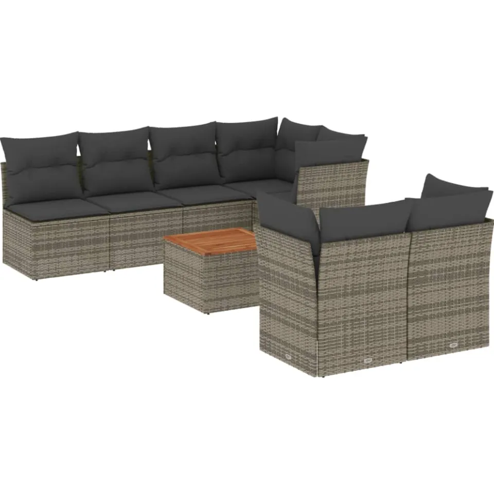 vidaXL 8-delige Loungeset met kussens poly rattan grijs, foto 3