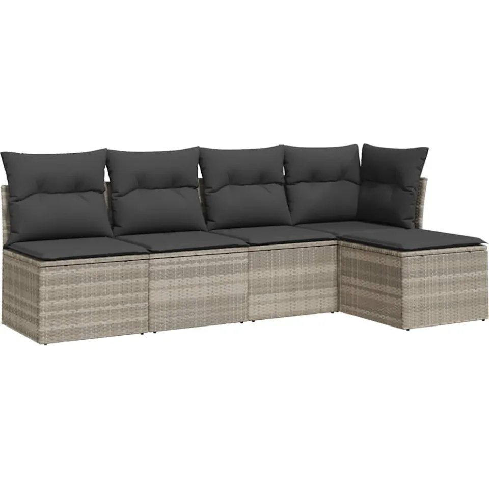 vidaXL 5-delige Loungeset met kussens poly rattan lichtgrijs grijs, foto 3