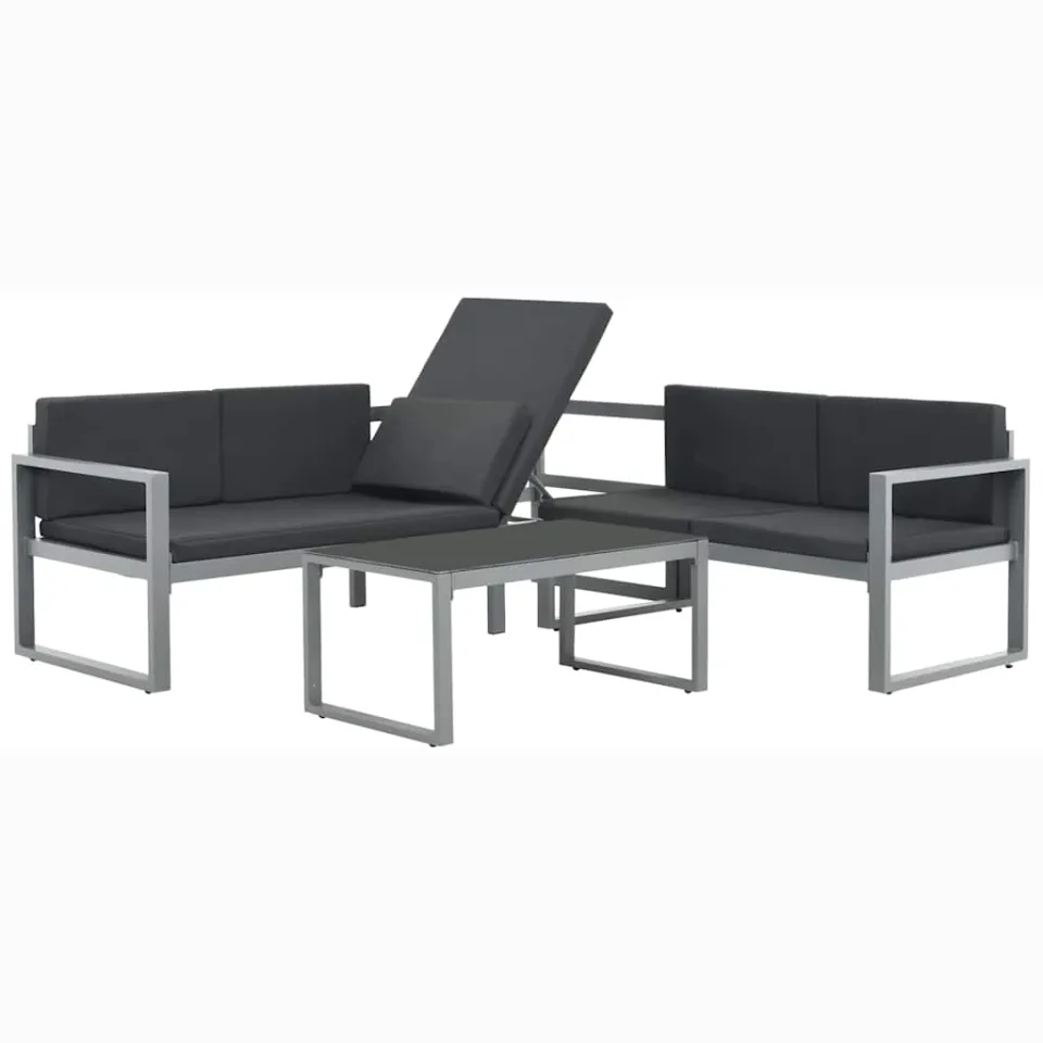 vidaXL 3-delige Loungeset met kussens aluminium zwart, foto 4