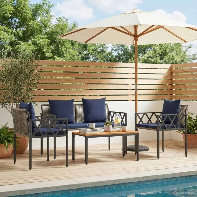 vidaXL tuinmeubelset 4 st Grijs en Marineblauw poly rattan, foto 2