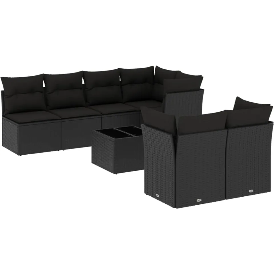 vidaXL 8-delige Loungeset met kussens poly rattan zwart