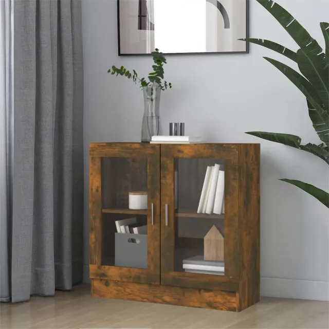 vidaXL Vitrinekast 82,5x30,5x80 cm bewerkt hout gerookt eikenkleurig Bruin