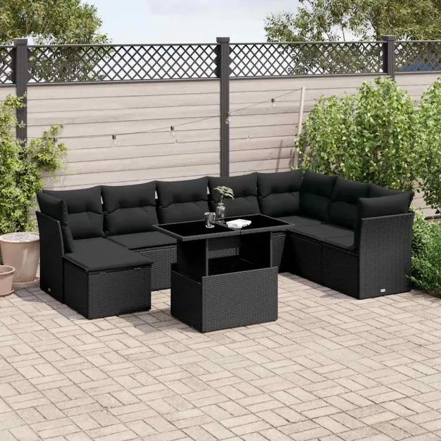 vidaXL 9-delige Loungeset met kussens poly rattan zwart, foto 2