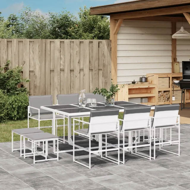 vidaXL 11-delige Tuinset met kussens textileen wit