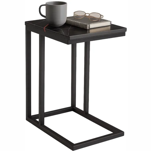Lomera Zwart Metalen Frame - Zwart Roze Gemarmerd - Mdf Tafelblad - Afgeronde Hoeken - Bijzettafel - Banktafeltje - Dikte - 4 Stelpootjes - Lichtgewicht Tafel - Moderne Stijl - Stijlvolle Tafel - Marmer Look - Trendy Design nvt