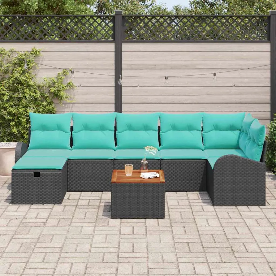 vidaXL Tuinbankenset 8 st Zwart Poly riet, foto 3