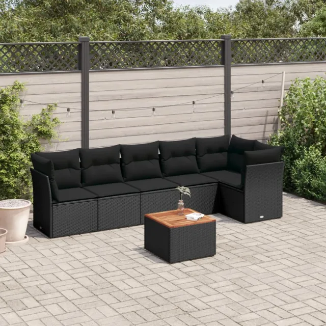 vidaXL 7-delige Loungeset met kussens poly rattan zwart, foto 2
