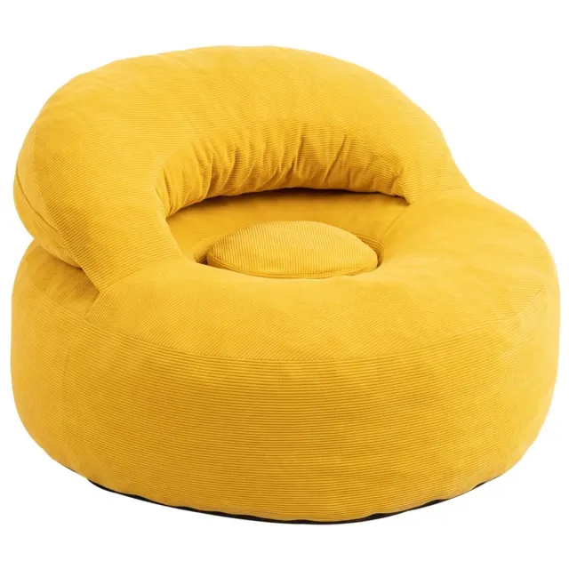 SoBuy FST100-Y 2-in-1 Relaxfauteuil met Voetenbank - Verstelbare Rugleuning en Afneembare Hoes - Voor Woonkamer en Leeshoek - 110 x 125 x 65 cm - Geel Beige
