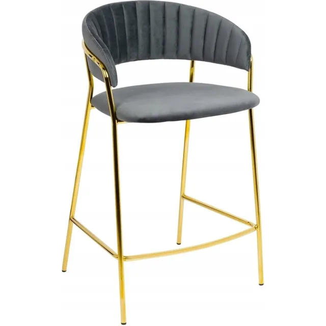 Home King Barkruk Margo 65 donkergrijs - fluweel, gouden onderstel