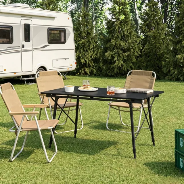 Wishdor Tuintafel - Verstelbare hoogte - Opvouwbaar ontwerp - Aluminium - Zwart - Voor camping tuin balkon terras en buitengebruik - 120 x 68,5 x 78,5 cm