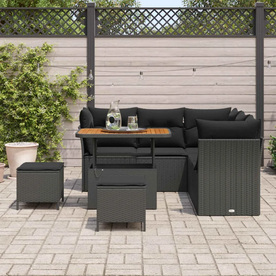 vidaXL Tuinbankenset 8 st Zwart poly rattan, foto 2