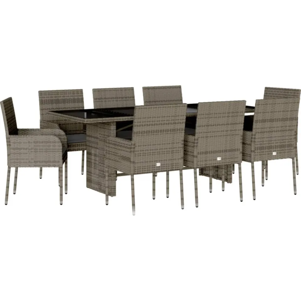 vidaXL 9-delige Tuinset met kussens poly rattan grijs, foto 3