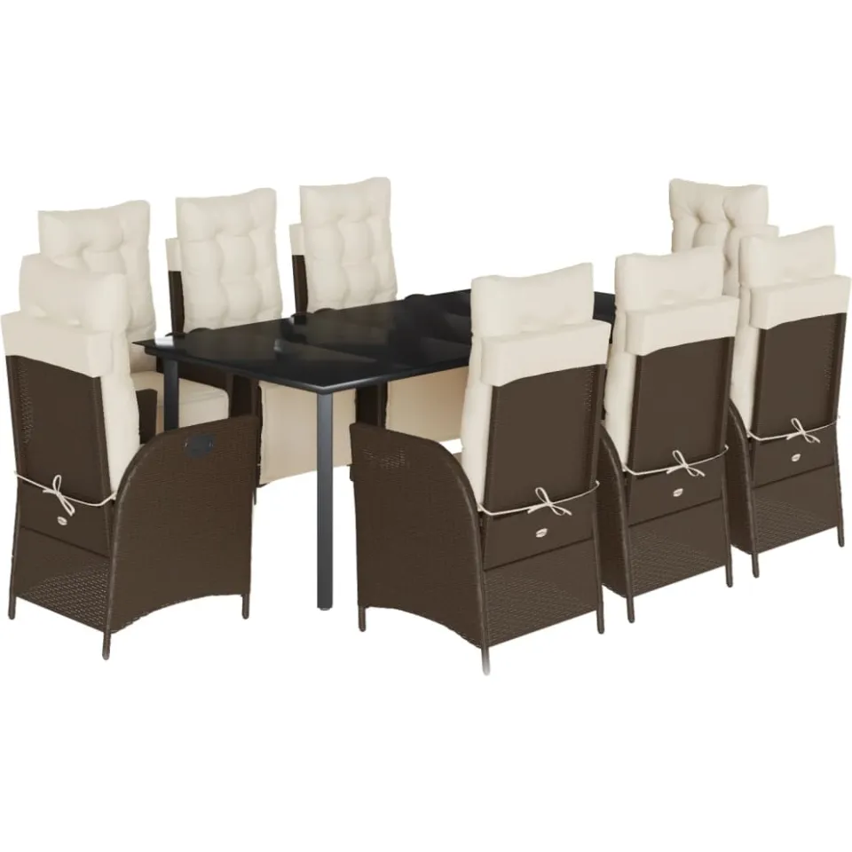 vidaXL 9-delige Tuinset met kussens poly rattan bruin, foto 3