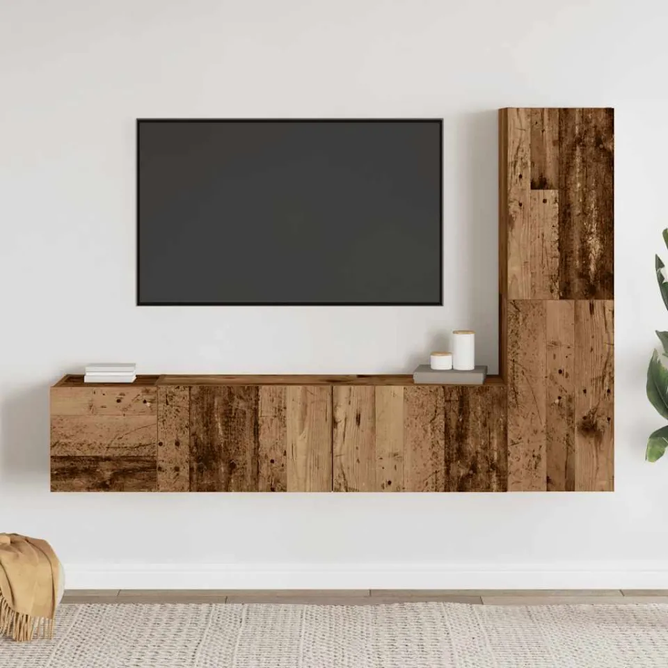 vidaXL Tv-wandkasten 3 st bewerkt hout oud houtkleurig bruin, foto 2